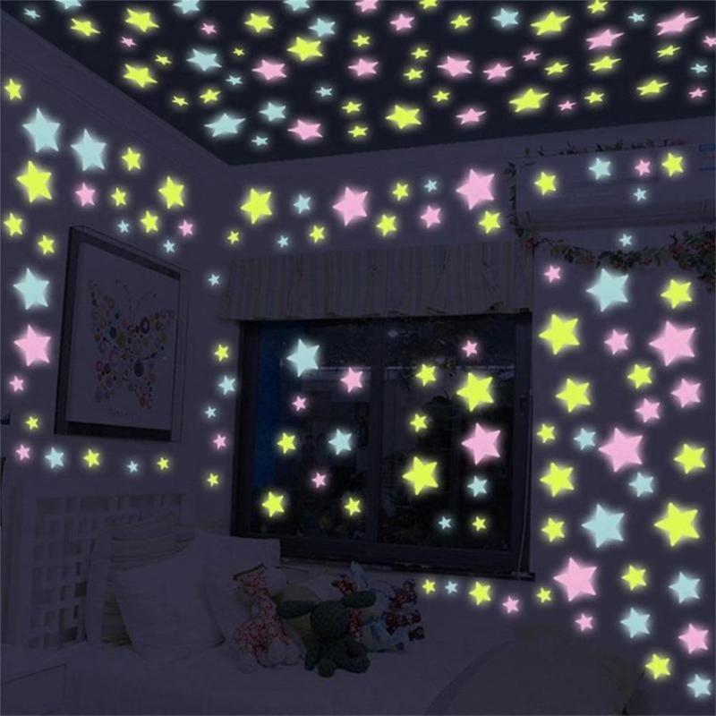Glow-in-the-dark star wall stickers, 5 pieces, colorful fluorescent plastic stickers, size 3 cm/1.18 inches, ceiling decoration glow-in-the-dark self-adhesive fluorescent wall stickers, colors randomly matched.