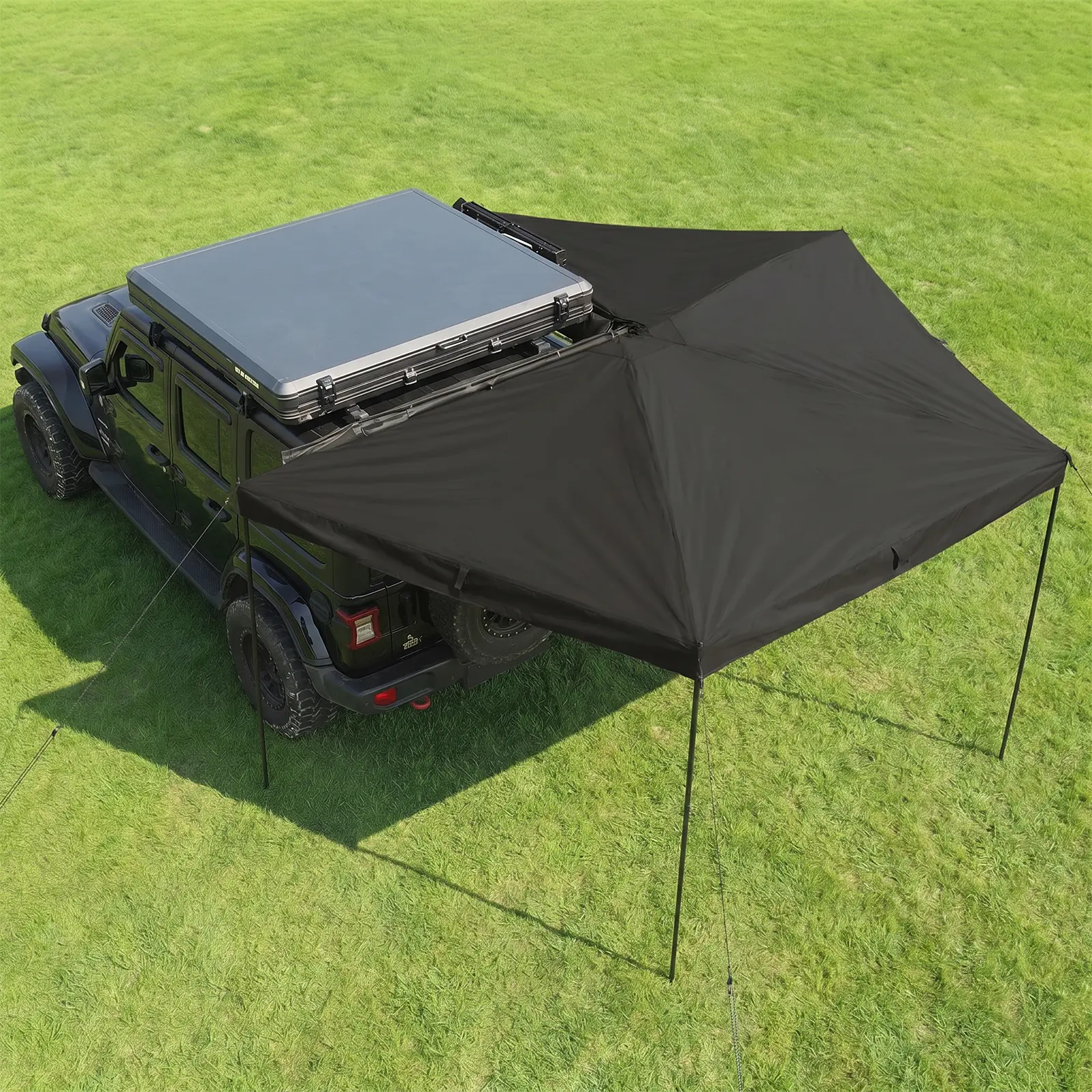 Garvee 270° Coverage Batwing Awning - Global Fit for Trucks, SUVs - Heavy-Duty 2M Waterproof Ripstop Oxford UV Protection Fabric Sun Shelter, Portable Collapsible (Left/Right Side, Vans Compatible), Waterproof Canopy Shade, Pull-Out Setup, Ripstop Fabric