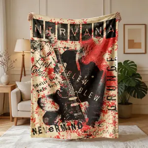Nirvana Band Retro Poster Flannel Blanket, Large Size, Soft and Lightweight, Perfect for All Seasons, Ideal for Bed, Sofa, Office, Camping, Travel