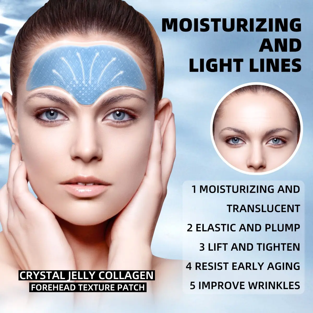 Hydrophilic Protein Forehead Wrinkle Patches, Deep Hydration Collagen Gel Pads, Smooth Forehead Lines, Overnight Skincare