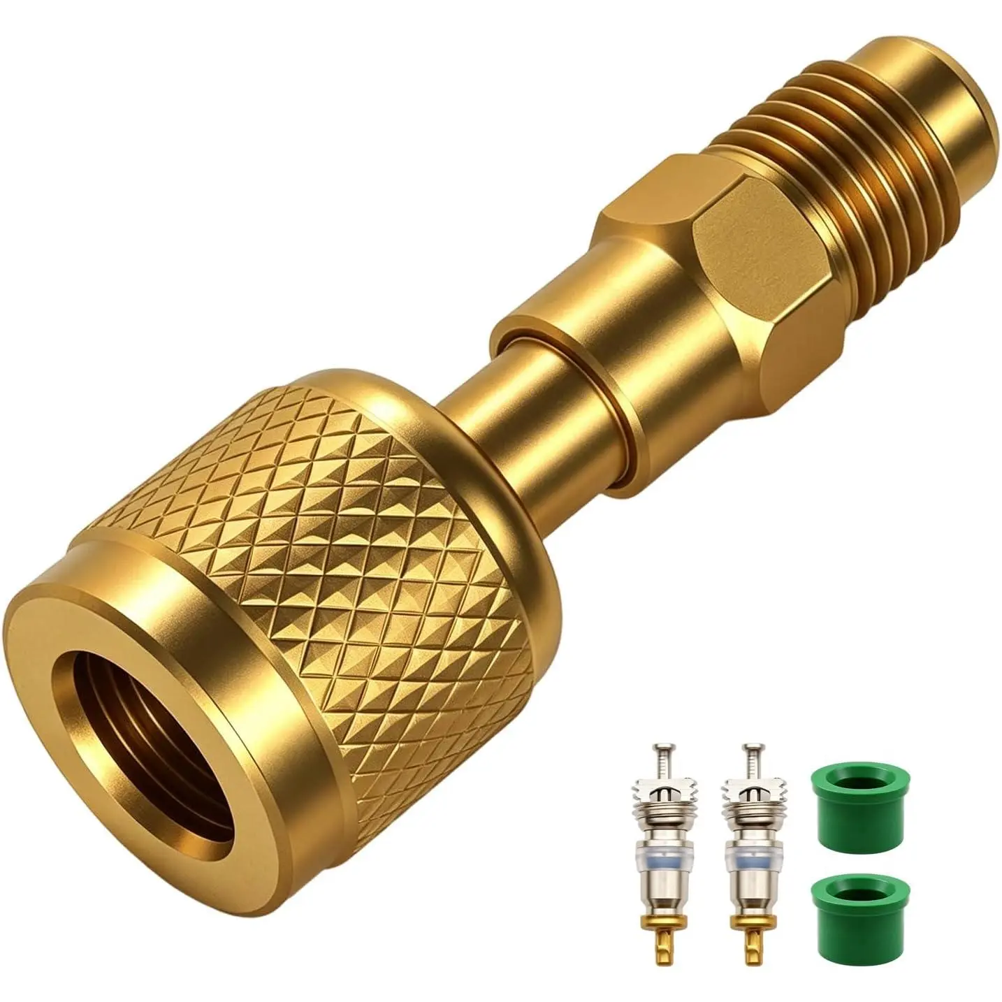 R32/R454B/A2L Brass Refrigerant Adapter, 1/4" LH Female to RH Male Reverse Thread with Non-slip Handle, Straight Quick Connect Fitting for HVAC Repair, Mini Split Systems and Refrigerant Tanks