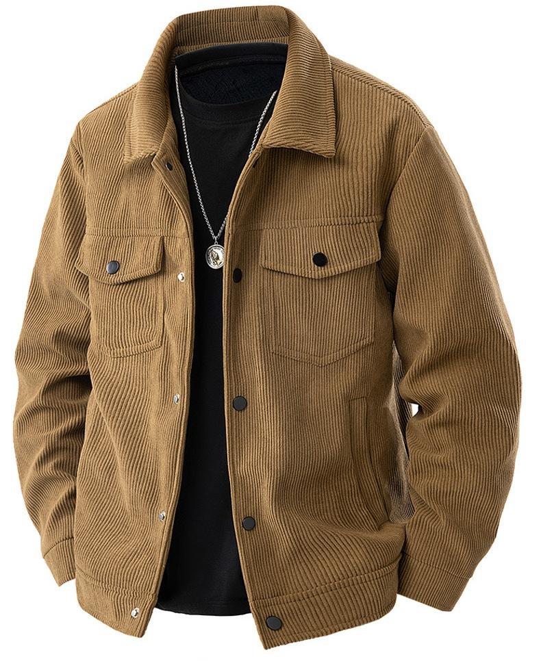 BIGWIG autumn and winter men's corduroy jacket, lapel work jacket, men's warm jacket, men's coat, easy to care for, solid color design, autumn layering items, full zip quilted lining, casual loose warm, vintage wool coat