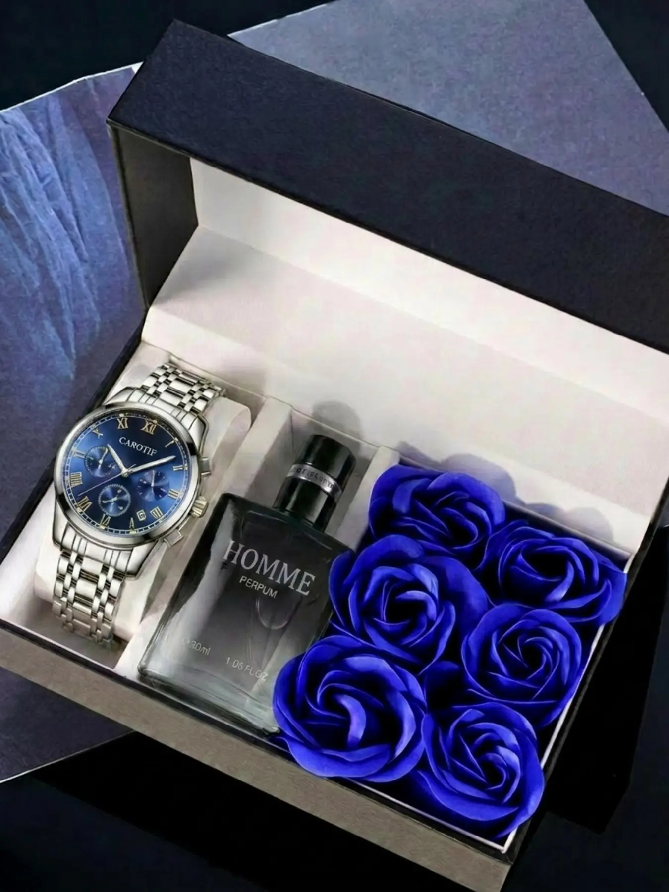 Men's Luxury Fashion Multifunctional Waterproof Night Light Calendar Analog Quartz Watch, Quartz Movement, Stainless Steel Case, Father's Day Gift Set