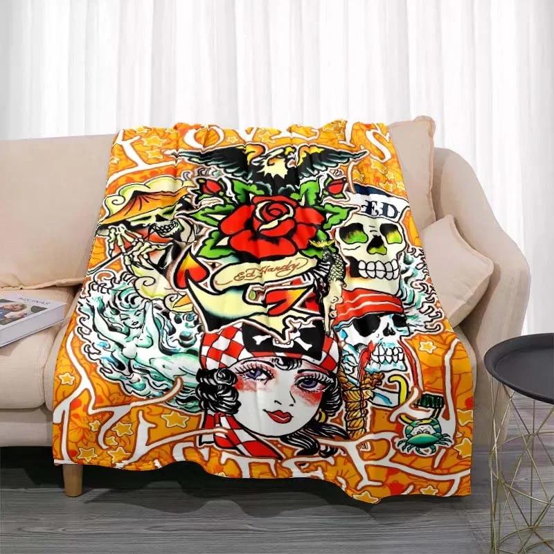 3dED- HARDY Tattoo Tiger Skull Blanket Living Room Bedroom Sofa Soft and Comfortable Warm Blanket Office Leisure Blanket