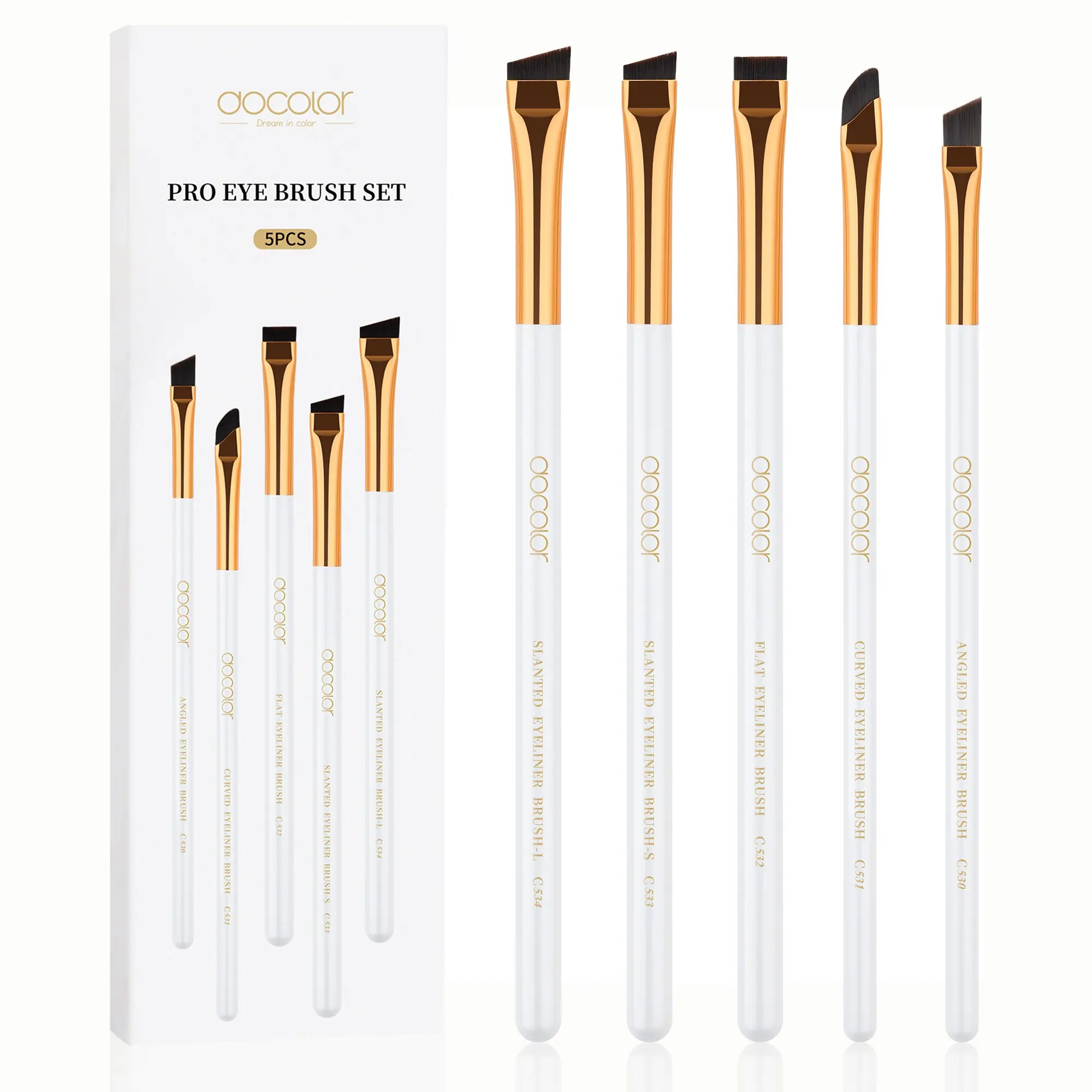 5-Piece Angled Eyeliner Brushes Set, Precision Control for Fine to Bold Lines, Soft Fiber Bristles, Comfortable Grip, Reusable & Washable, Eye Brushes For Makeup