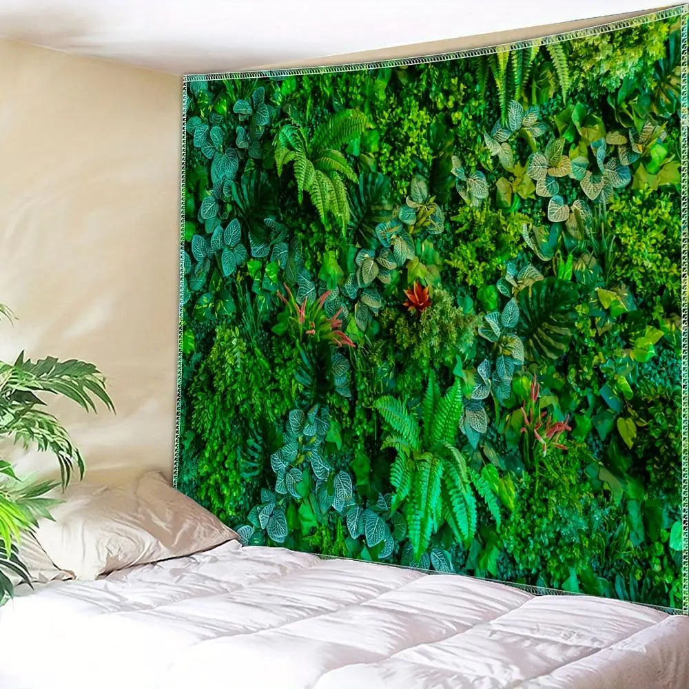 1 piece, Green Forest Photography Backdrop - Polyester Plant Wall Tapestry for Living Room, Bedroom, Office Decoration |   Indoor Horizontal Hanging with Free Installation Kit