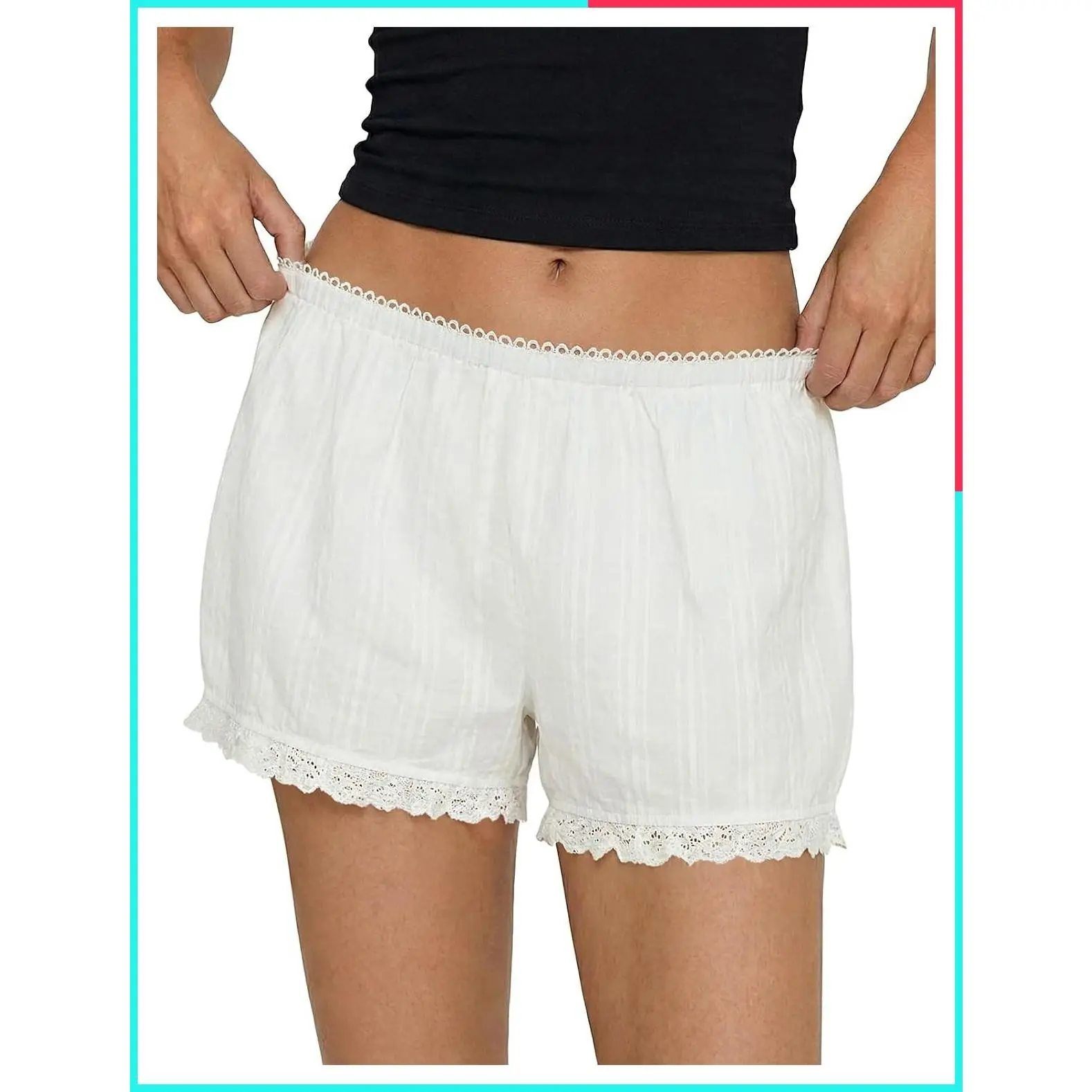 Women's Cotton Lace Trim Low Waist Bloomers Shorts Cute Boho Y2K Summer Lounge Pajama Beach Bottoms