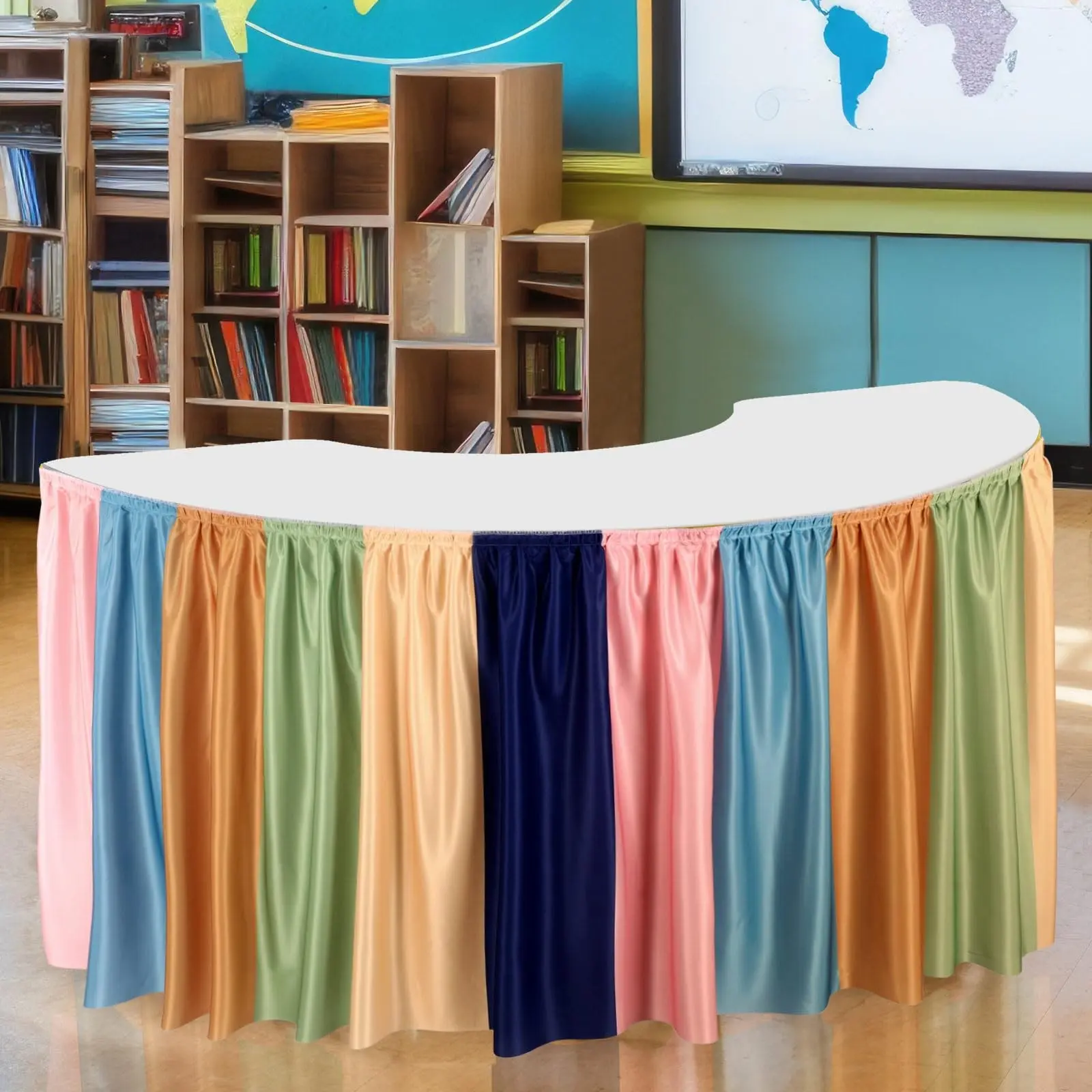 6 Feet Bohemian Colorful Tablecloth for Teacher Desk, Wrinkle Bohemian Tablecloth for Kindergarten Classroom, Back-To-School Supplies