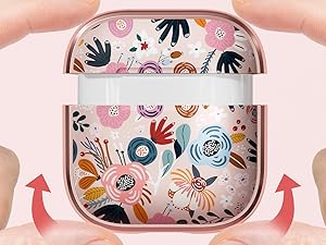 BASIC SUPPLY with Safety Lock for AirPods 4 Case,Clear Floral Cute AirPod 4th Generation Case for Women Girly with Cleaner Kit and Keychain- Purple Flower