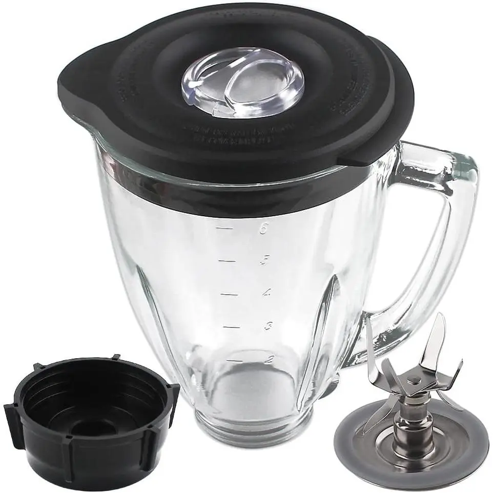 Oster Blender Replacement 6-Cup Glass Jar With 6-Fins Blade, Includes Gasket, Six-Fins Blade