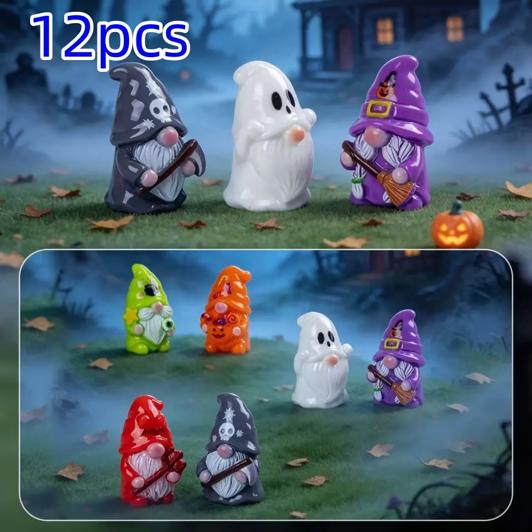 12-Piece Robe Demon Gnome Decor, Halloween Theme Gift, Dark Fun Mini Skull Holder, Perfect for Outdoor Scenery, Festive Home Decoration