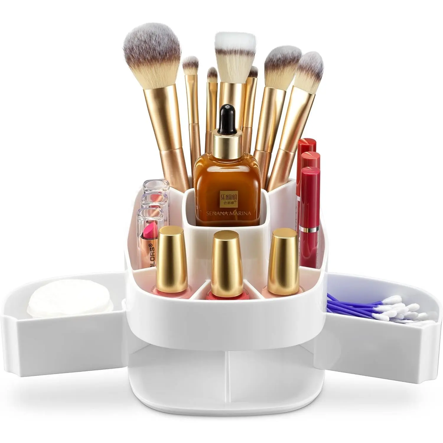 Small 360 Rotating Makeup Organizer, 5 Compartments, Square White | Small 360 Rotating Makeup Organizer, 5 Compartments,  Mini Lazy Susan,  Bathroom Counter, Square White