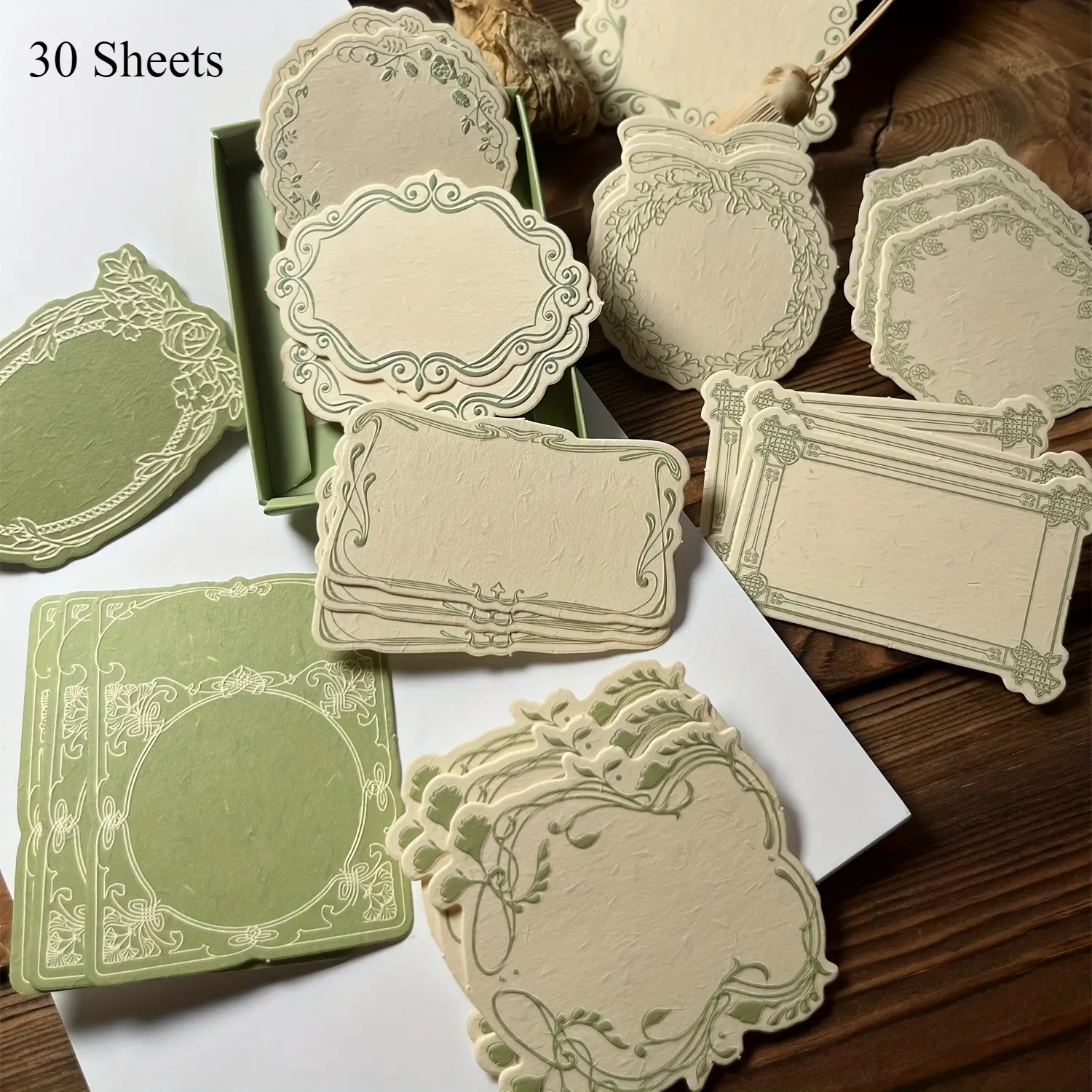 30 Sheets/Box Vintage Embossed Memo Paper, Thick Artistic Relief Letterpress Specialty Paper, Decorative Cardstock for Diary Planner Scrapbook Supplies