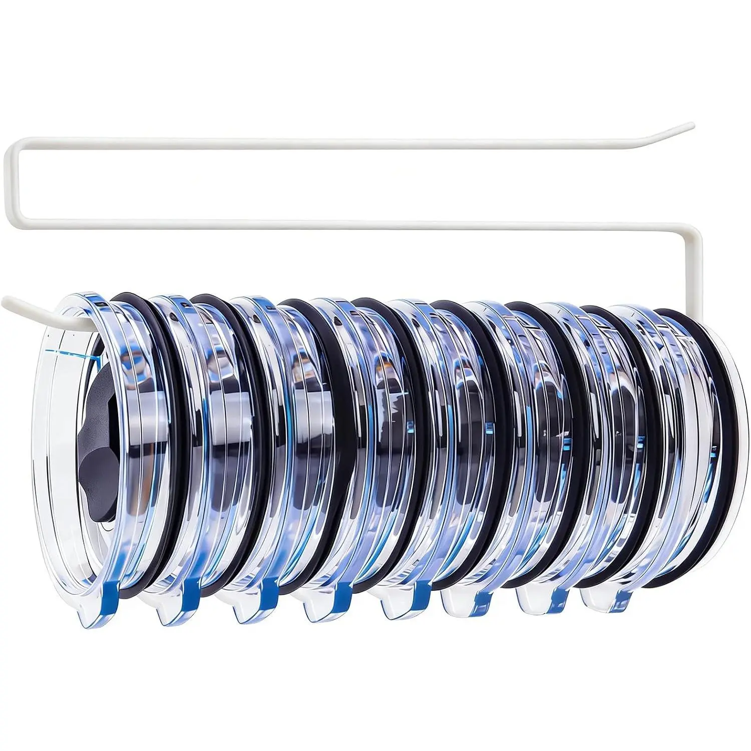 1 Pack Tumbler Lid Organizer, Versatile Cup & Water Bottle Lid Holder, Upgraded Kitchen Space Saver & Under Cabinet Storage, No Adhesive or Drilling Needed, Multi-Use Tumbler Lid Holder, White