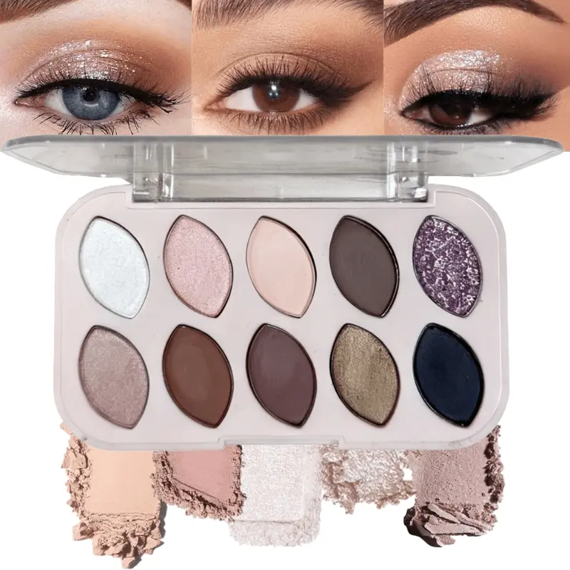 ANNA ROSE 10 Shaped Eyeshadow Palette, Multi-use Neutral Warm Earth Tone Eye Shadow, Blendable Matte, Metallic Shimmer & Iridescent Glitter Pigments, Minimal Powder Fallout For Easy Blending, Create Soft Daily Nude Eyes & Dramatic Smoky Glam Eye Looks