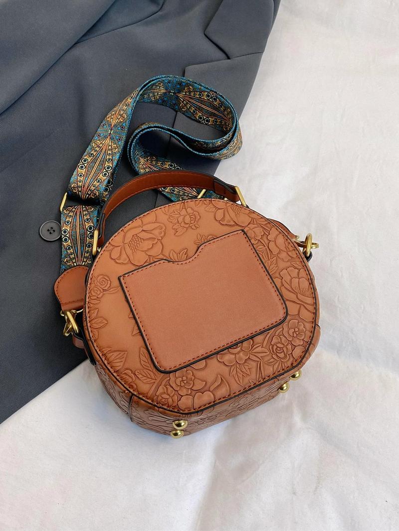 Vintage Floral Pattern Handbag, Floral Embossed Satchel, Fashionable Elegant Embossed Bag, Star Decorated Crossbody Bag for Women 2025, Trendy Luxury Designer Matching Shoulder Everyday Bag for Women, Crossbody Purses