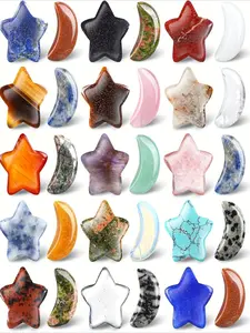 30 Pieces Bulk Worry Stones, Random Shapes of Moon and Star Crystal Gemstones, Palm-Sized Hand-Carved Moon Thumb Worry Stones, for Witchcraft Supplies