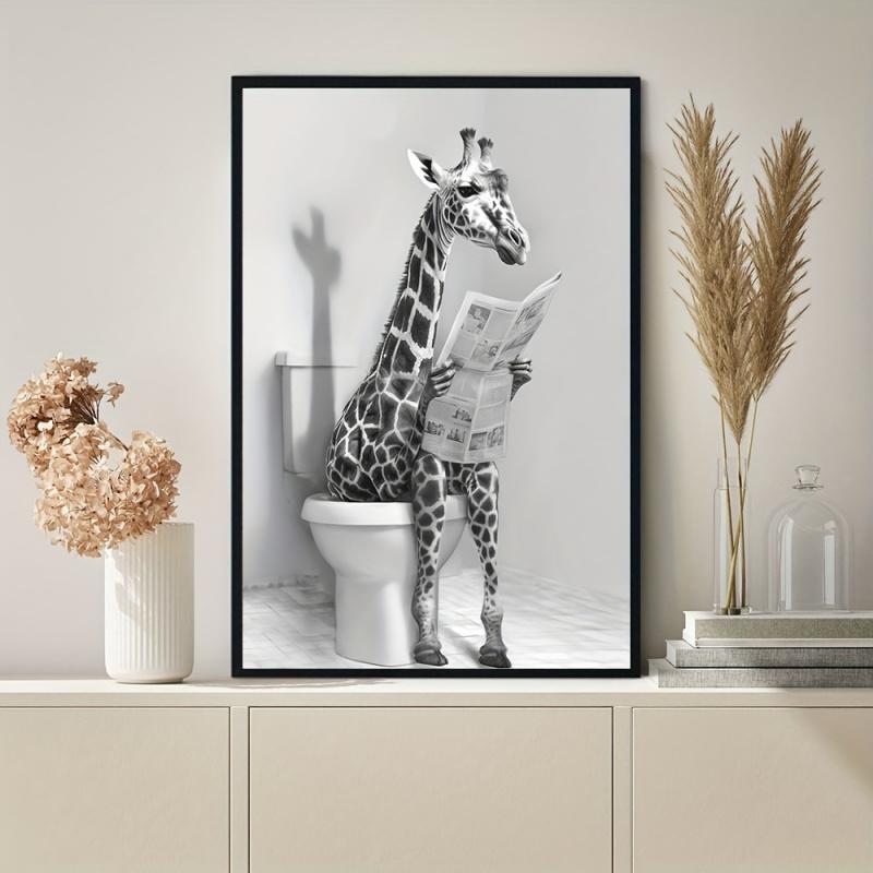 Chic Black & White Giraffe Canvas Art - Unframed Wall Decor for Bathroom, Bedroom, Office, and Living Room