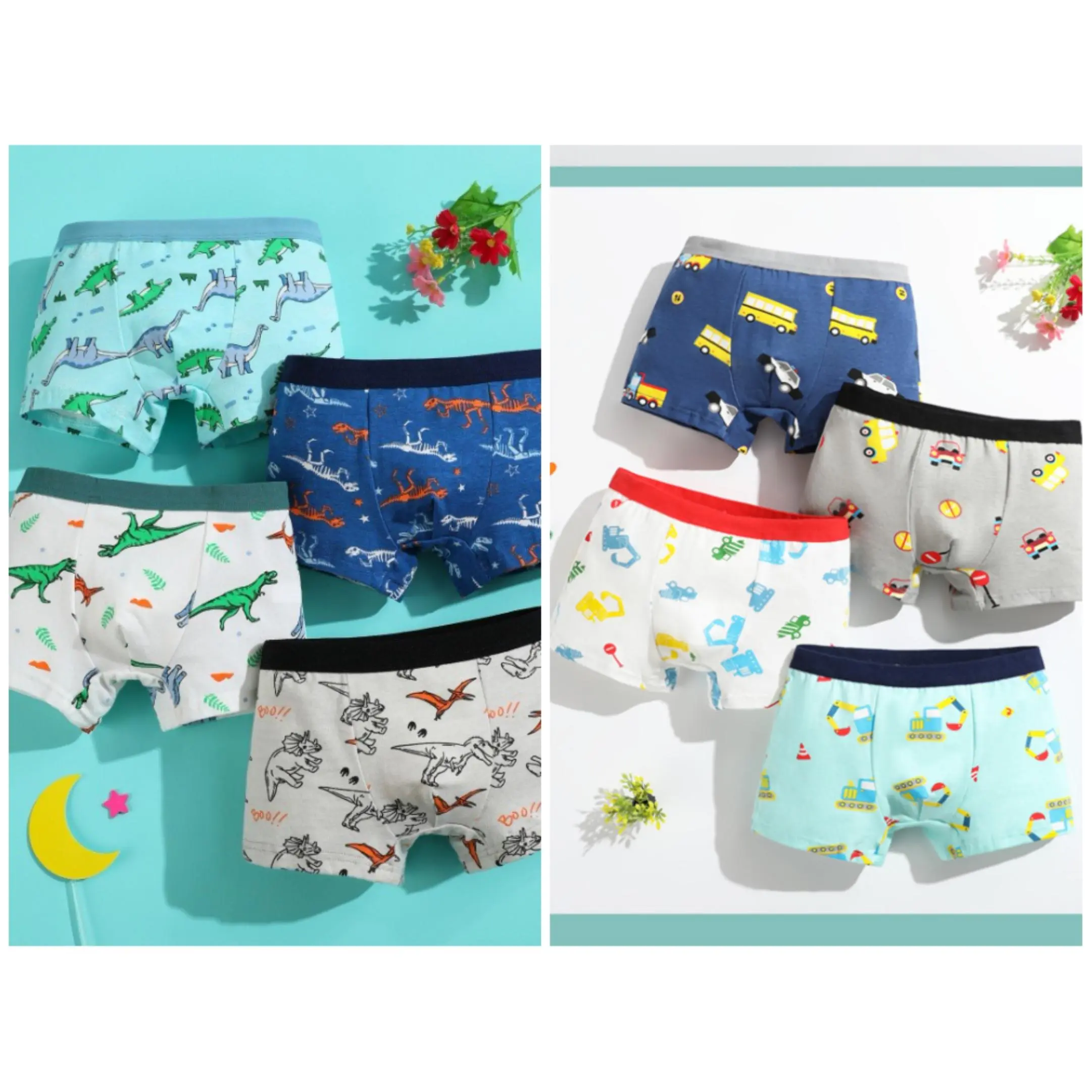 Random 8pcs Assorted Boys' Boxer Shorts Featuring Cartoon Animal Designs, Made from Elastic And Comfortable Material