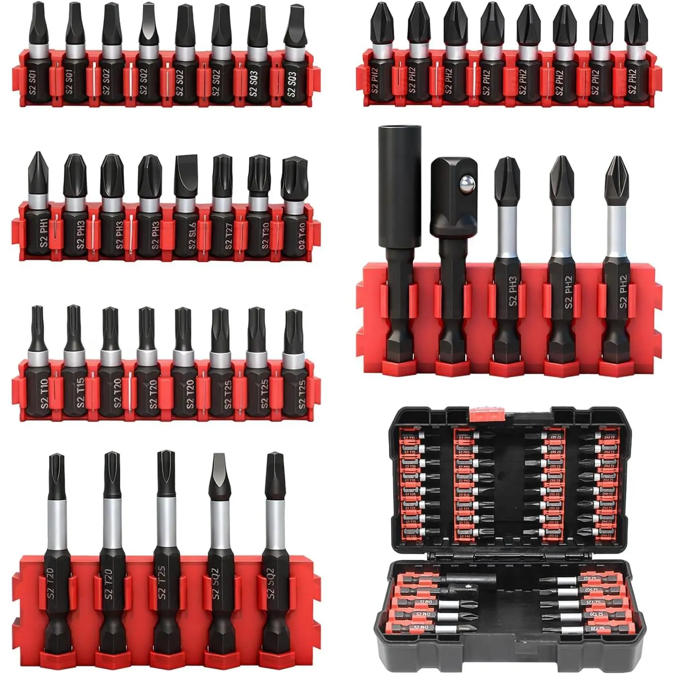 Ivy 42-Piece Impact Screwdriver Bits Set with Phillips, Magnetic S2 Steel Phillips/Slotted/Square/Torx Insert Power Bits Tips, Impact Bit Holder with Black Storage Box Case