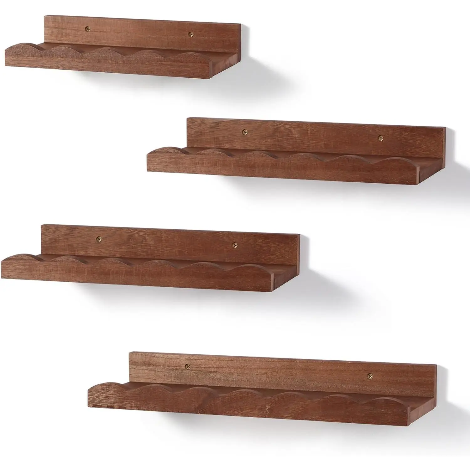 Suzile 4-Piece Walnut Brown Wood Hanging Floating Nursery Book Shelves - Small Ledge, Easy Installation, Gift, Blank Wall Decor Solutions, DIY Shelf Ideas for Kids' Rooms, Wall-Mounted Storage Solutions