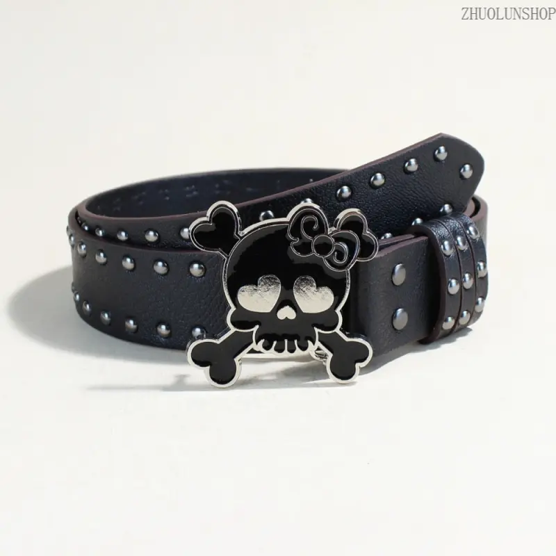 Skull Pattern PU Leather Rivet Studded Belt for Men & Women, Punk Fashion Decorative Waist Belt, Stylish Accessory for Daily Outfits & Party, Ideal Birthday Gift