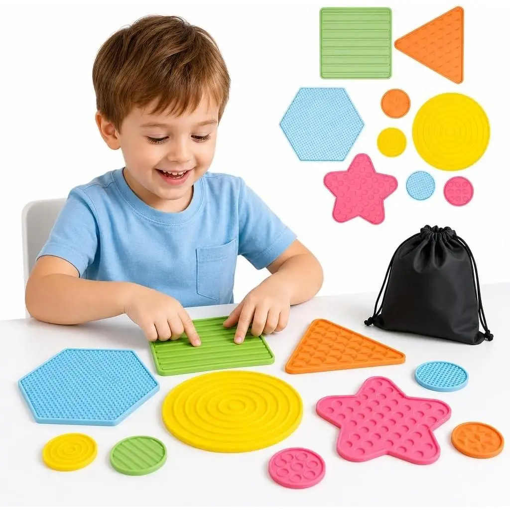 Silicone Sensory Mat for Kids | Textured Tactile Floor Pads & Tabletop Toys | Calming Sensory Stimulation for Toddlers, Autistic Children, Preschool Classroom (10 PCS)