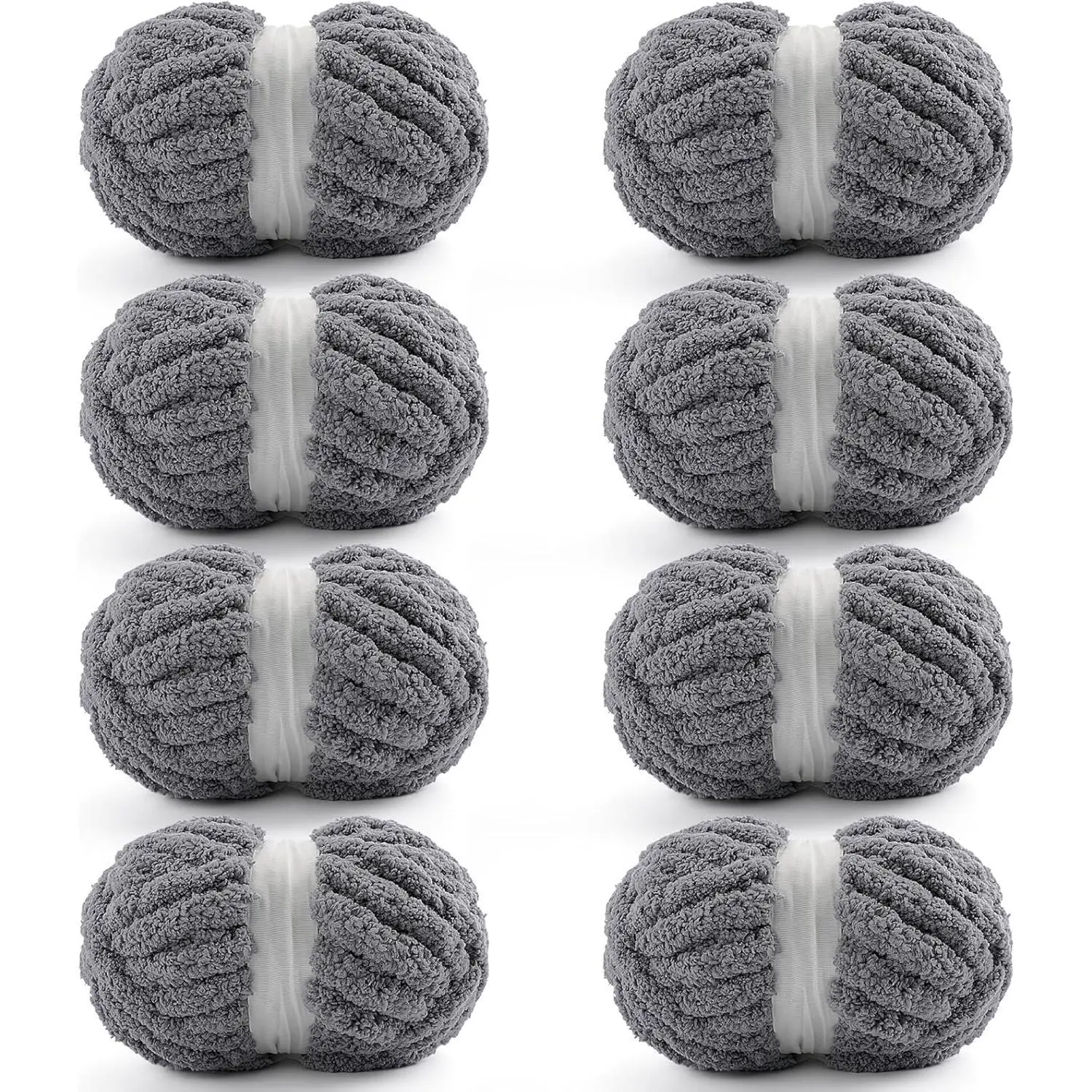 8 Pack Chunky Chenille Yarn - Bulky Yarn for Crocheting, Hand Knitting, Blanket Making, 28 Yds 7.7 Oz Each Skein (Dark Gray), Chunky Chenille Yarns