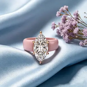 Pink silicone CZ  for women, olive  cubic zirconia , suitable for daily wear and matching Sterling Silver Cushion Engagement Titanium Steel Wood Inlay Ring