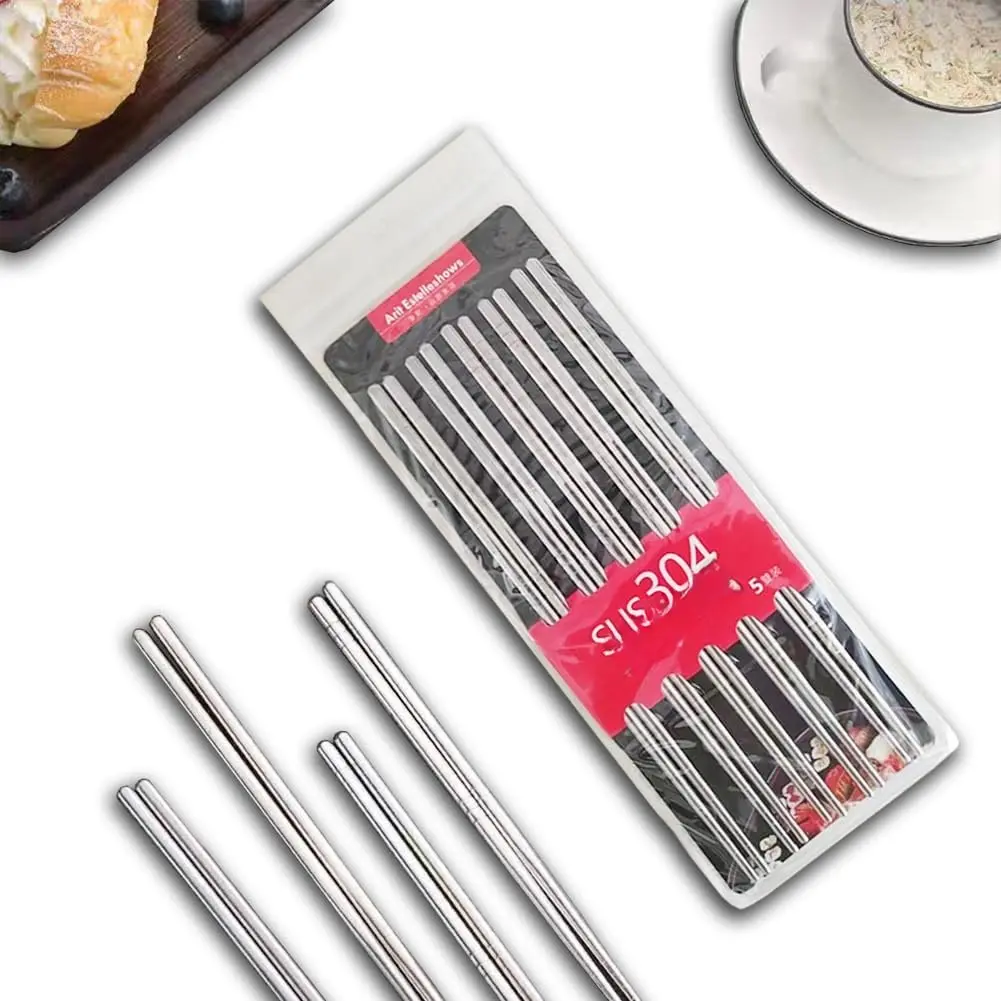 5 Pairs 304 Stainless Steel Chopsticks, 8.9 Inch,  | , Lightweight & Non-Slip, Dishwasher Safe,  Korean Style for Cooking & Daily Dining