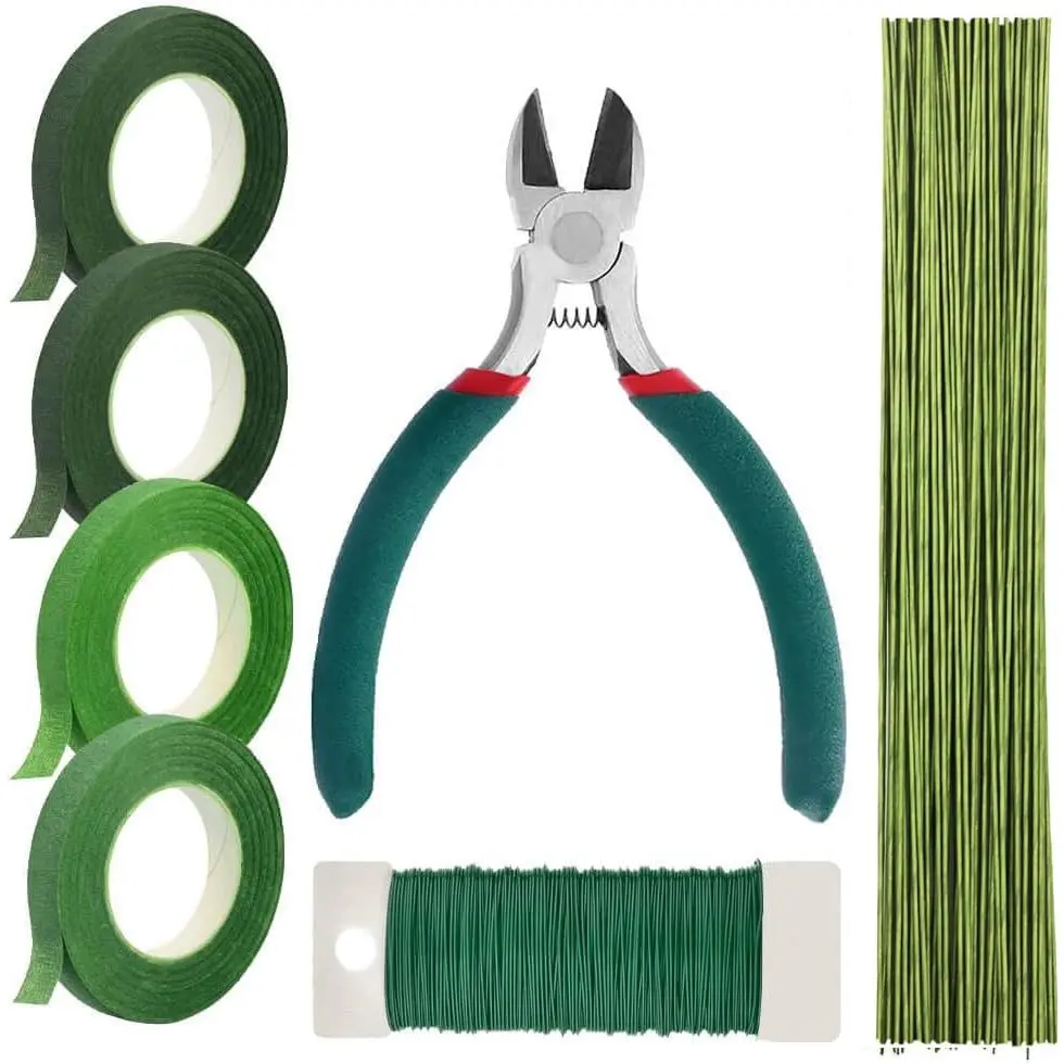 Heavy Duty Floral Arrangement Kit with 12 Gauge Stem Wire & 22 Gauge Paddle Wire – 4 Rolls Floral Tape, Wire , Florist Supplies for Large Bouquets, Wreath Making, Wedding Decor & DIY Crafts