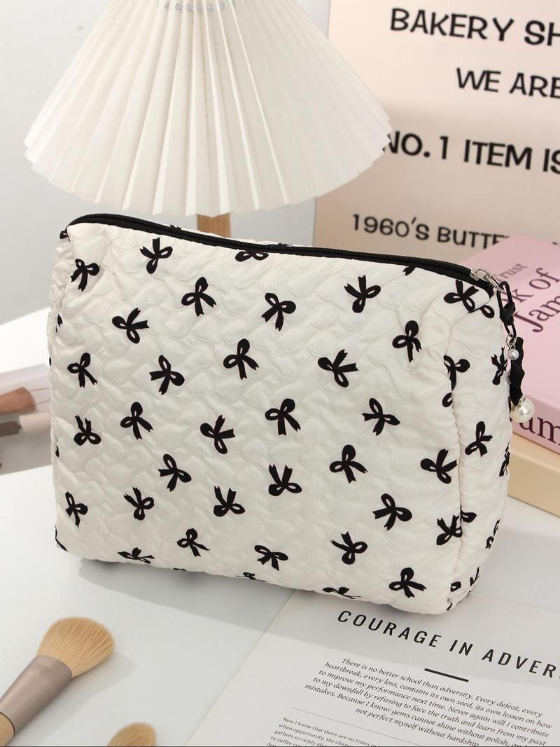 Bow Pattern Makeup Bag Set, Multi-functional Makeup Storage Handbag, Portable Zipper Makeup Bag, Travel Toiletry Bag, Cosmetic Pouch, Makeup Container Set