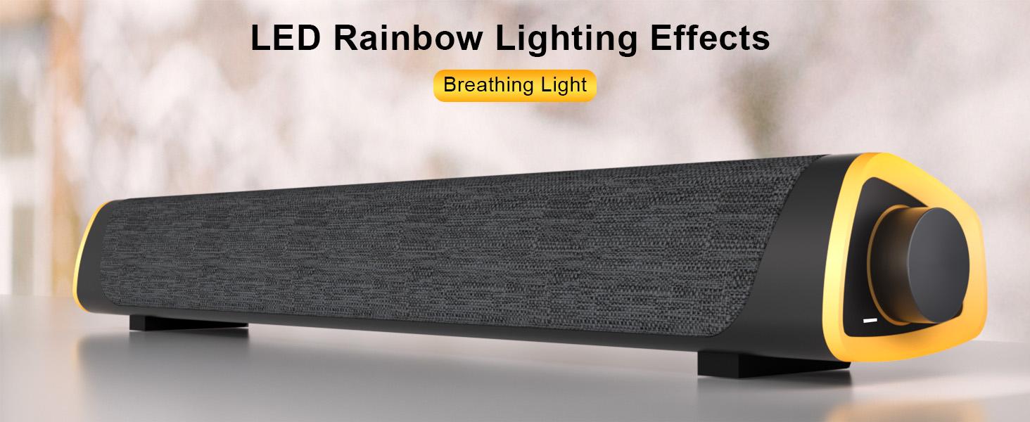 R30 Plus Bluetooth Computer Speakers for PC Desktop, All-in-one Control Button with 6 Modes LED Lights, Wired USB Powered Sound Bar, Surround Sound Portable SoundBar for Monitor Laptop Phone