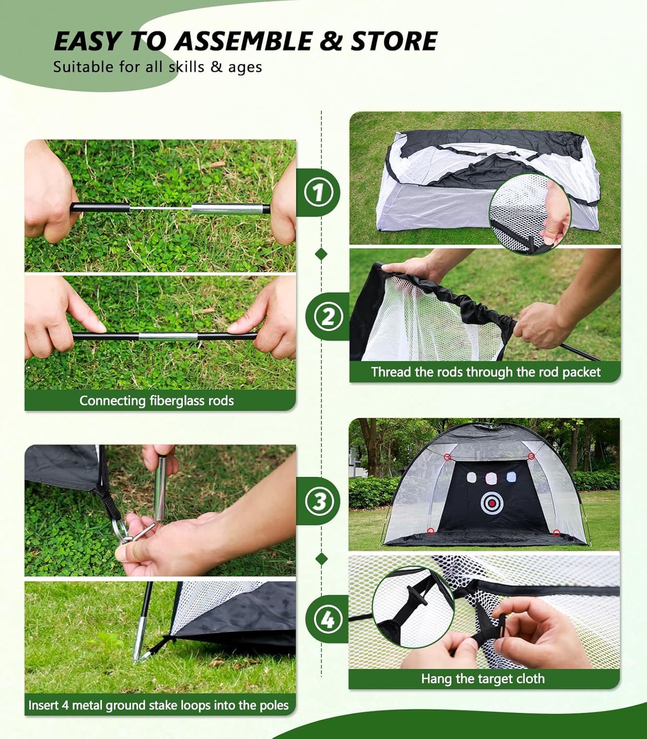 Golf Net for Hitting Practice, 10 x 7FT Golf Training Net with Mat and Target for Backyard, Indoor Outdoor Use, Driving Nets for Chipping, Hitting, Swing,