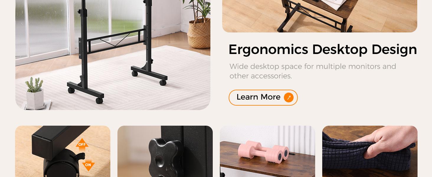 Standing Desk Adjustable Height, Mobile Stand Up Desks with Wheels Small Computer Desks Rolling Desk, Portable Laptop Desks Rustic Standing Table Sit Stand Home Office Desks