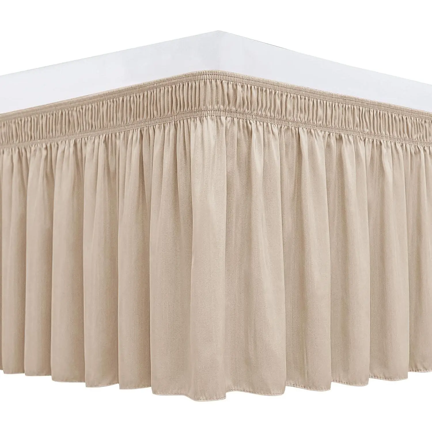Wrap Around Bed Skirts with Belts for Queen Beds 15 Inch Drop, Sand Elastic Dust Ruffles Wrinkle & Fade Resistant Luxurious Machine Washable