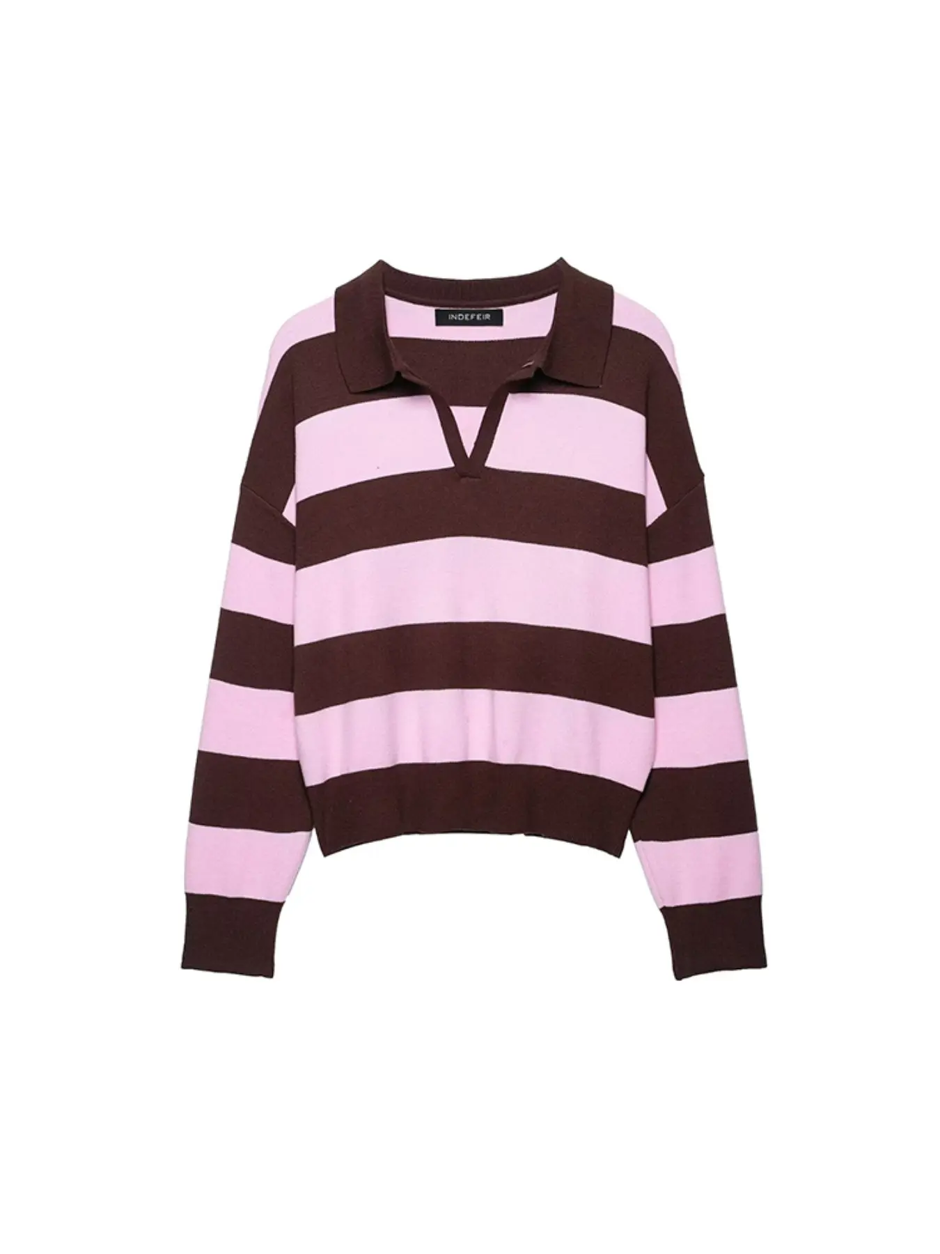CLAZZAA Women Fashion Striped Soft Pullover Knitted Sweater Vintage POLO Collar Long Sleeves Female Chic Lady Shirts