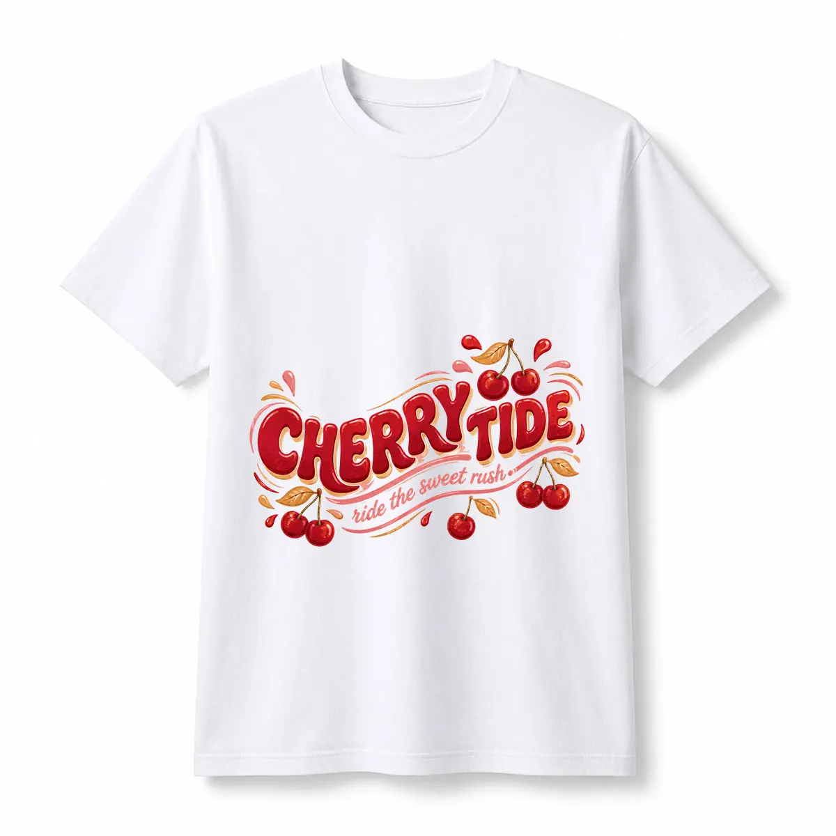 Cherrytide Graphic T-shirt with Retro Cherry Print, Unisex Cotton Shortsleeve Top for Casual Summer Wear, Fruit, Wave, Tops, Menswear, Cherry Motif, Bold Print, All Seasons, 2Xl, 3Xl, 5Xl, Tee, Retro Fruit, Round Neck, Cold Wash, S, 4Xl