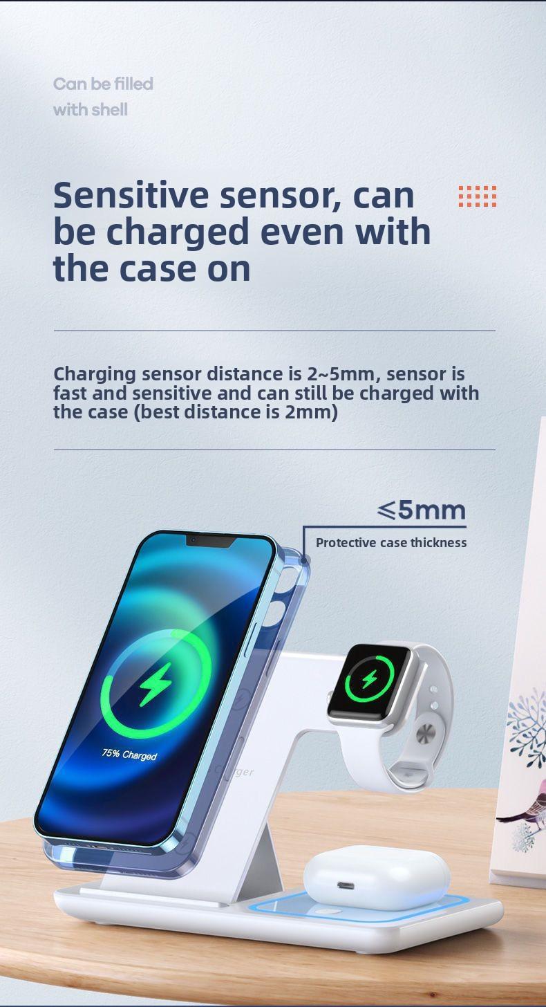 Acer S3 3 in 1 Wireless Charging Station, MagSafe Charger Stand Compatible, Qi2 15W Certified Palm-Sized Foldable Charger for iPhone 17/16, Apple Watch, AirPods (Non-Battery, Adapter Included)