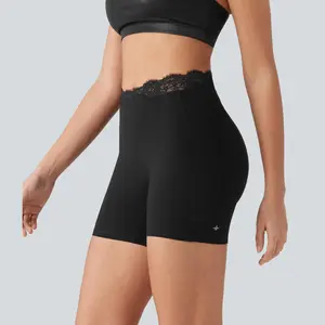 Halara UltraSculpt V-Shaped High Waisted Contrast Lace Yoga Biker Shorts 5'' with Pockets