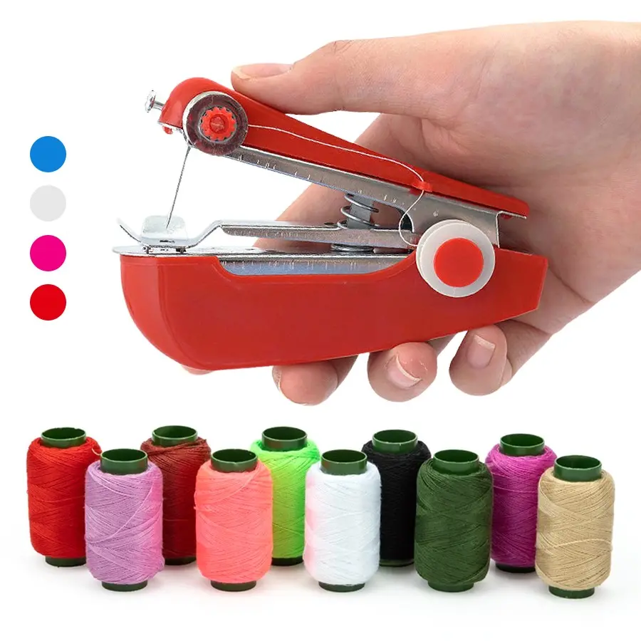 1pc Portable Handheld Sewing Machine & 10pcs Sewing Thread, Quick Stitch Hand Sewing Tool, Manual Sewing Device for Clothing Mending, Home DIY Fabric Sewing and Travel Emergency Repair