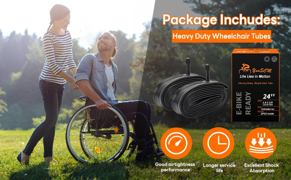 AGS 2-PCS 24"x1.0" Heavy Duty Wheelchair Tubes 24x1 1/8 Wheelchair Tubes AV32mm 25/28-540 Inner Tubes Compatible with 24x1.0 24 x 1 1/8 24x1 1-8 Wheelchair Tire Tubes Schrader Valve