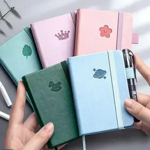 5-Pack Mini Pocket Notebook Set – A7/A6 Hardcover Journals with Embossed Cute Patterns, Elastic Band & Pen Holder, Portable Notepads for Study Notes, Daily Writing & Travel Planning