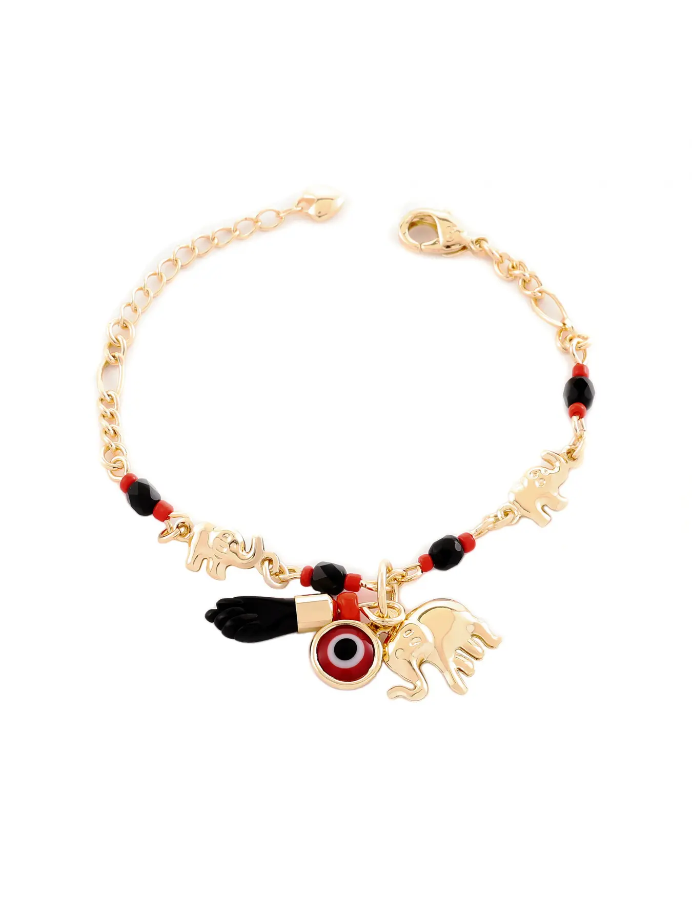 14k Elephant Evil Eye Everyday Wear Fashion Bracelet, Adjustable Hypoallergenic Bohemian Style, Faux Pearls, Casual All-Season Jewelry for Women
