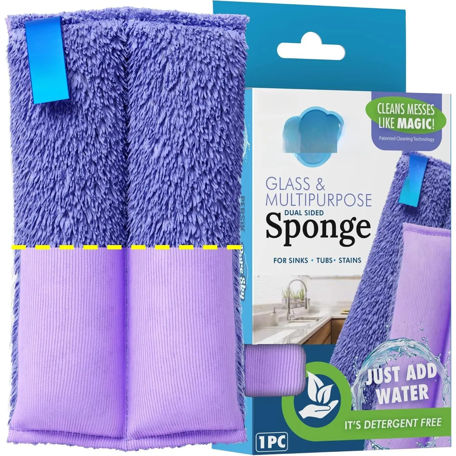 Pure-Sky Ultra Microfiber Cleaning Sponge – 2-in1, Combination for Glass and Multipurpose – JUST ADD Water No Detergents Needed – Use for Windows, Glass, Mirrors, Removing Stains in The Cracks