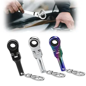 10mm Socket Ratchet Wrench Keychain Mini Metal Alloy Hardware Tool 180° Flex Head 72-Tooth Ratchet Wrench Functional Spanner Key Ring Mechanic Gift