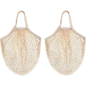 Cotton Mesh Produce Bags, Reusable Grocery Fruit Food Bags, Net String Shopping Tote Bag, Pack of 2