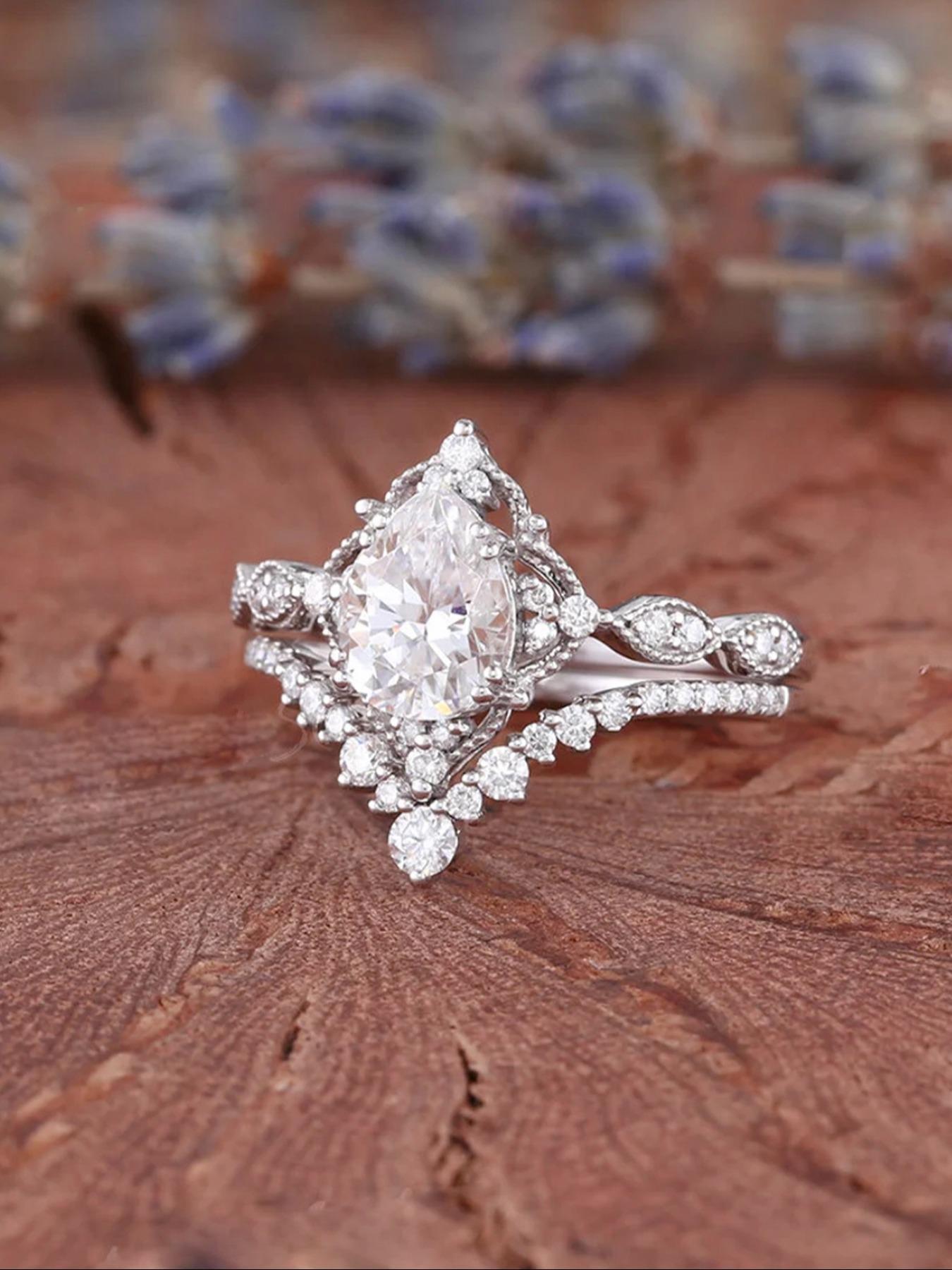 Women's 925 Silver Ring Set, Elegant Floral Design, Artificial Zircon Inlay, Casual Jewelry Gift Box, Engagement Wedding Rings, All Season Wear