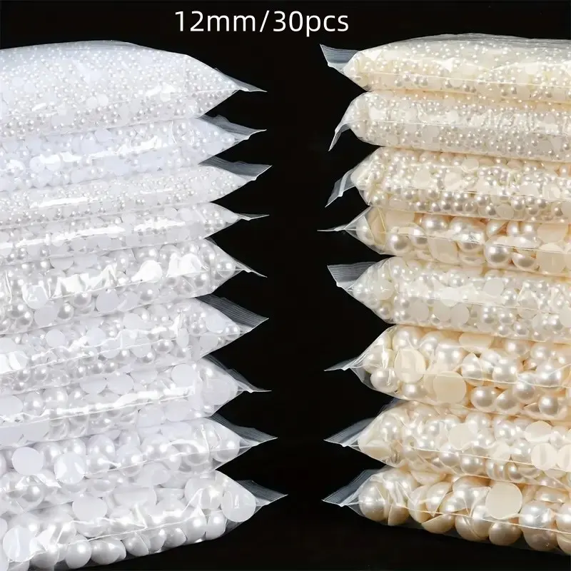 6mm/200pcs 8mm/100pcs 10mm/50pcs 12mm/30pcs Half Pearl Stickers, DIY Craft Embellishments, DIY Hair Accessories, Pure Rice, 6/8/10/12mm