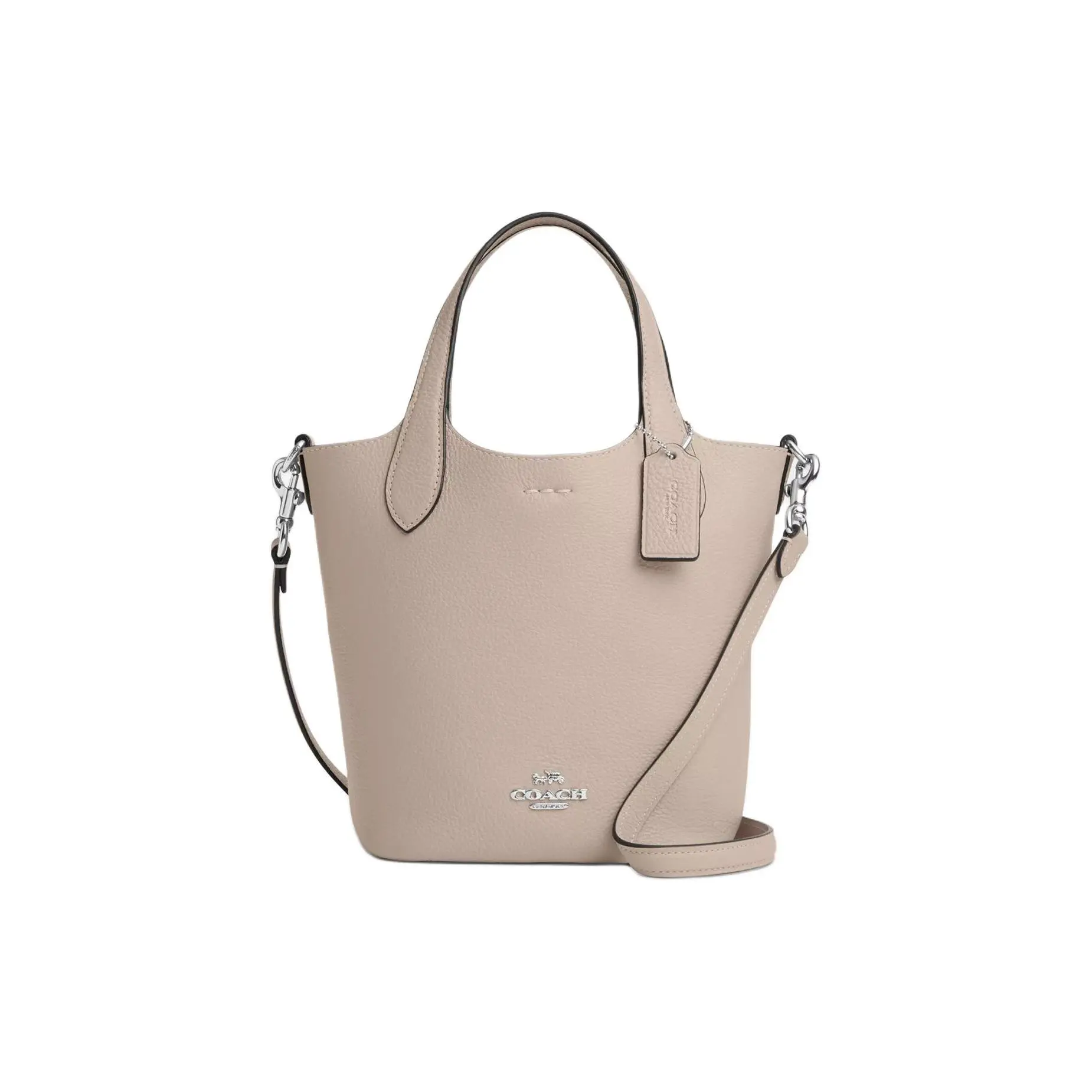 COACH Hanna 18 Magnetic Snap Double-Sided Leather Bucket Bag for Women, Crossbody/Shoulder Style, Beige